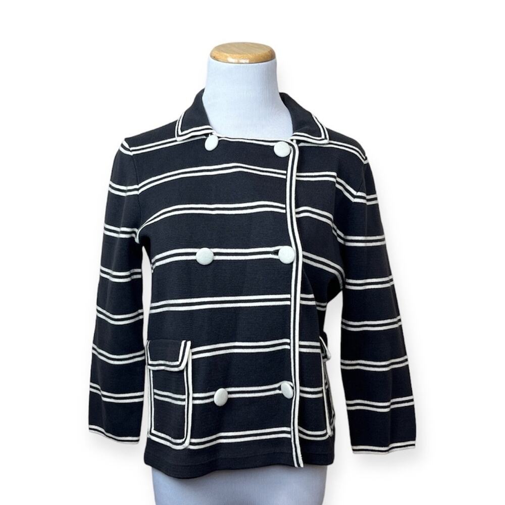 LIZ CLAIBORNE Dark Gray Striped Knit Vintage Sweater Top MEDIUM 1990s Preppy